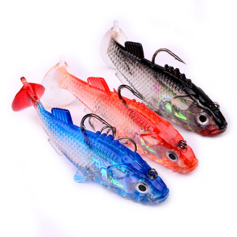 1 pcs 3D Eyes Lead Fishing Lures With Tail Soft Fishing Lure Double Hook Baits artificial bait jig wobblers rubber 76mm/15.7g